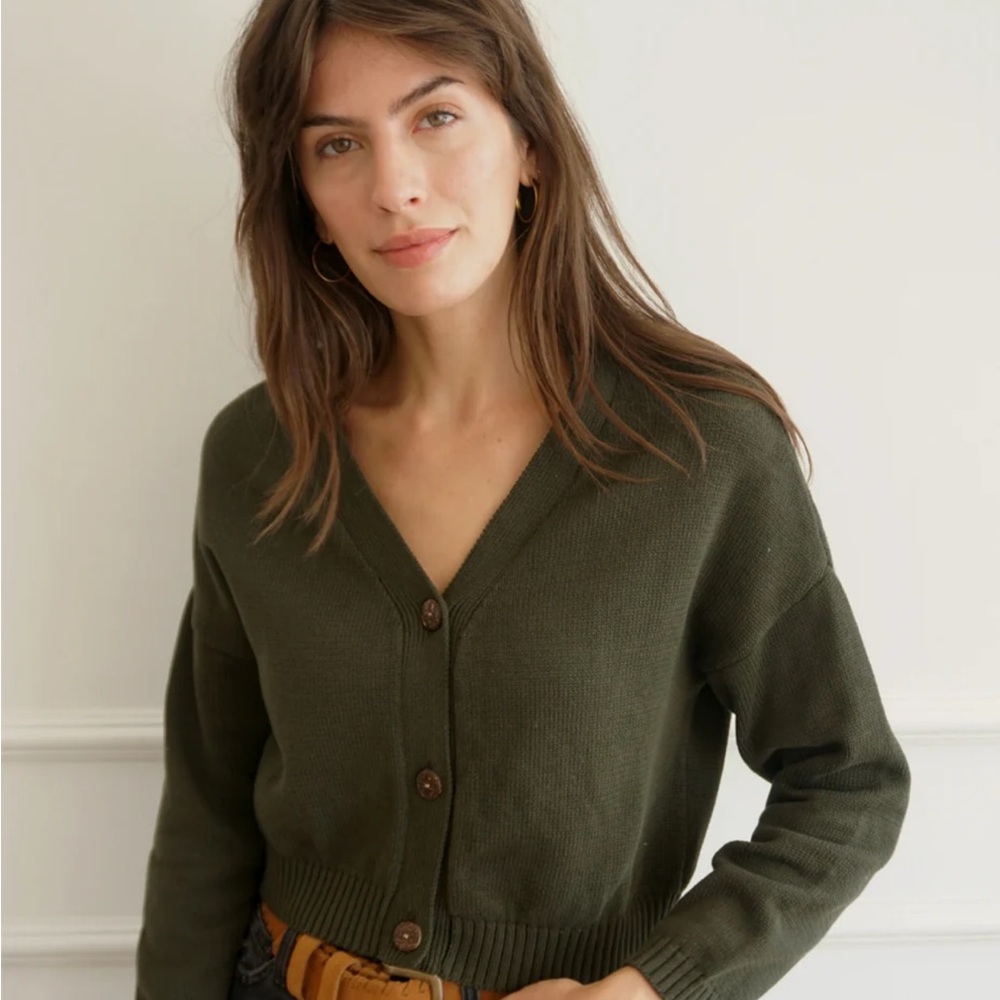 Paneros Diana Cardigan in Forest Green size small New NWT Cotton Sustainable